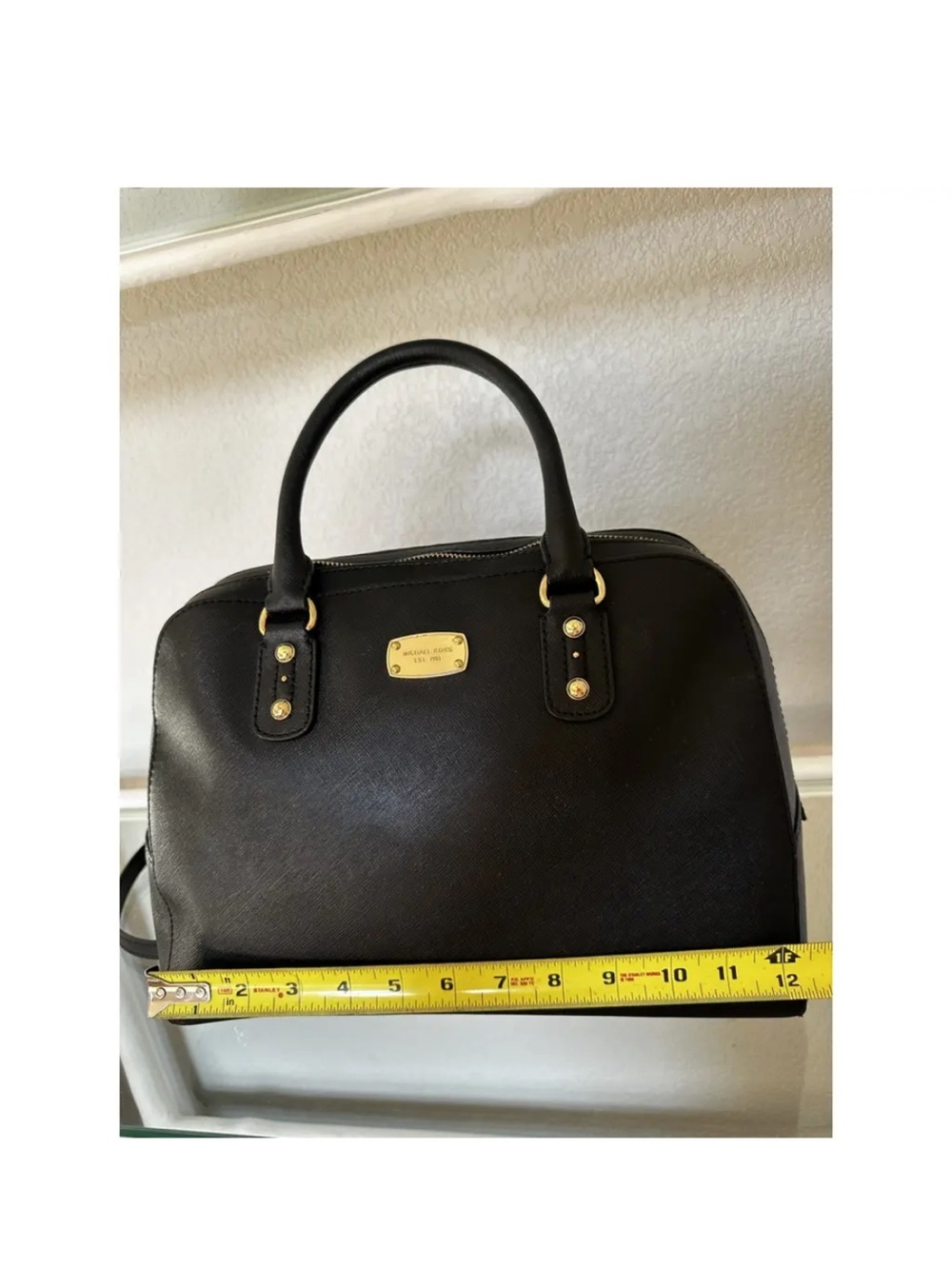 Michael Kors Black Saffiano Large Dome Emmy Satchel Handbag (Model #35S3GSAS3L - Picture 14 of 16